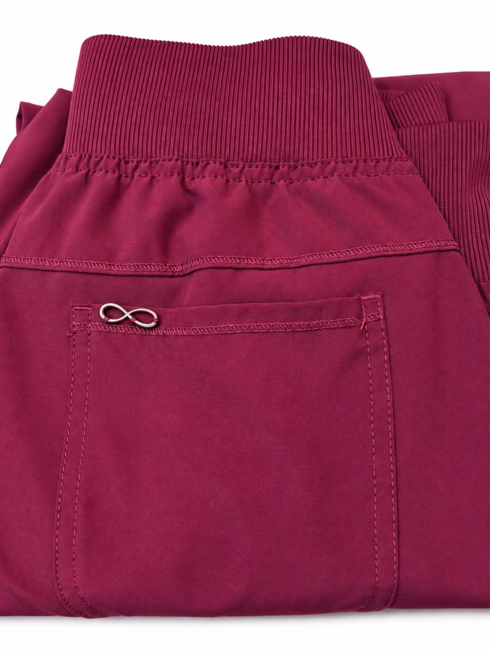 CHEROKEE INFINITY JOGGER SCRUB PANTS WOMENS XSMALL PETITE WINE ZIP POCKETS - Picture 2 of 8